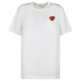 Comme Des Garcons Red Heart Beads Logo T-Shirt Weiß