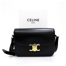 Céline Classic Triofer Schultertasche und Crossbody-Bag aus schwarzem glänzendem Kalbsleder