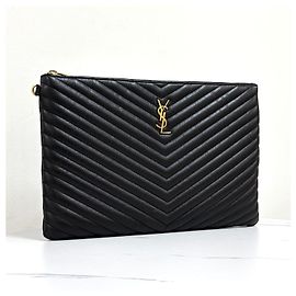 Saint Laurent Pochette Monogram Matelassé Black
