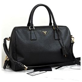 Prada Bolso Tote Boston Saffiano Lux con Logo Triangle Negro