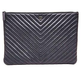 Chanel Caviar Chevron Clutch Large