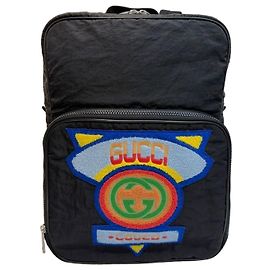 Gucci GG Logo Interlocking Embroidered Black Fabric Backpack