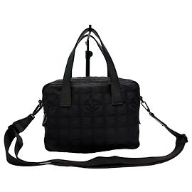 Chanel 2WAY Tote Bag Schwarz Nylon Jacquard