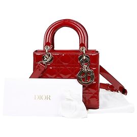 Dior Borsa Tote Lady Small in vernice Cannage Rossa