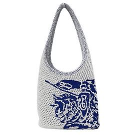 Burberry Borsa a spalla da sera in crochet lavorato a maglia Bianca