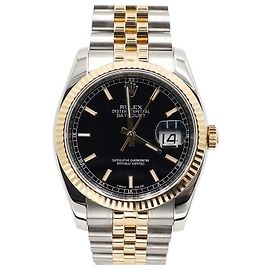 Rolex Gold Combo Datejust Black Dial Men's Watch