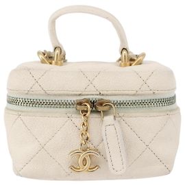 Chanel Top Handle Zip Around Vanity Case with Chain Quilted Caviar Mini