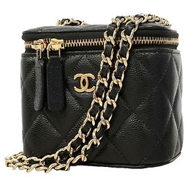 Borsa Vanity Chanel in pelle di vitello granulata nera