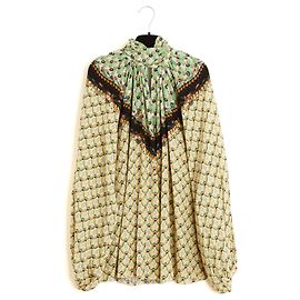 Etro Pre Fall 2023 Top FR40 Oversized Silk crepe green print Top Blouse UK12 US8