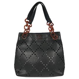 Chanel Vintage Shopping Tote de resina con cadena Acolchado Caviar Medium