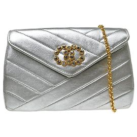 Chanel Vintage Crystal CC Flap Chevron Leather Small