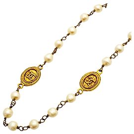 Chanel vergoldete Halskette mit Kunstperle