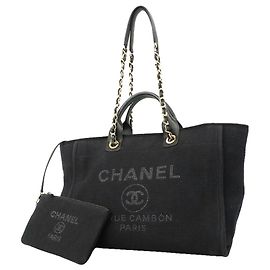 Saco Tote Chanel Deauville em lona com corrente