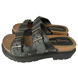 Ciabatte platform in legno e pelle nera Christian Dior