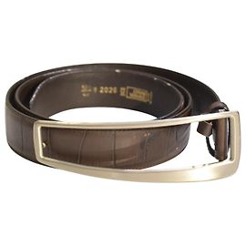 GIANNI VERSACE Vintage Gürtel aus braunem Leder in Krokodil-Prägung mit Plakette 40/100