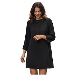 IRO Paris Cadonia Shift-Kleid aus schwarzem Krepp mit Cut-outs und Stickereien, lange Ärmel FR 36 US 4