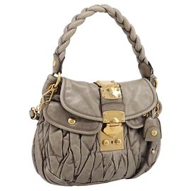 Miu Miu Matelasse Hand Bag Leather 2way Beige Gold Auth 199433V