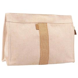 Hermès Borsa Pochette HERMES Fourre Tout Canvas Beige Silver Auth bs36870