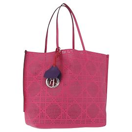 Borsa Tote Christian Dior Pelle Rosa Argento Auth 197818