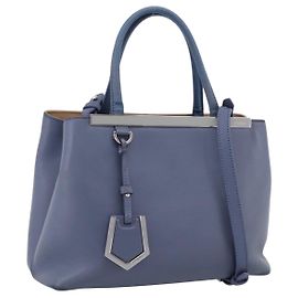 Bolsa de mão FENDI To Joule em couro 2way Azul Prata Auth bs36816