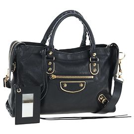 Borsa BALENCIAGA Classic Edge City Bag in pelle 2way Nero Oro 432831 Auth yk20725SAM