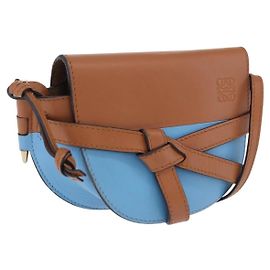Borsa a tracolla LOEWE Mini Gate Bag in pelle blu e oro Auth ka5984A
