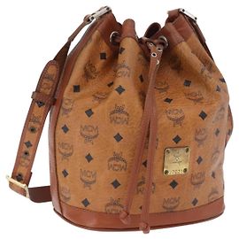 Borsa a tracolla MCM Vicetos Logogram PVC Leather Brown Gold Auth 201008