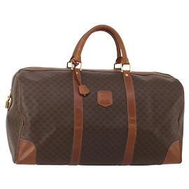 Céline Borsa Boston CELINE Macadam Canvas PVC Leather Brown Gold Auth 200952