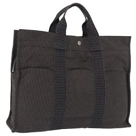Hermès Borsa HERMES Her Line MM Canvas Grigio Argento Auth 200067