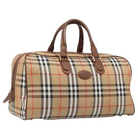 Borsa Boston Burberrys Nova Check Canvas Beige Gold Auth 197879A