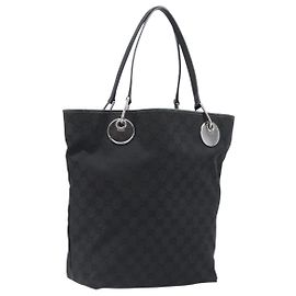 GUCCI GG Canvas Tote Bag Schwarz Silber 120836 Auth hk4062