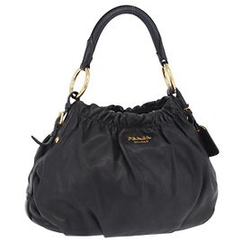 Bolso de hombro PRADA de cuero negro y dorado Auth am12560V