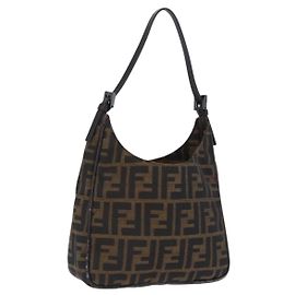 Borsa a mano FENDI Zucca Canvas Nero e Marrone Auth mr2886A