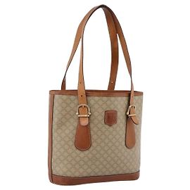 Céline CELINE Macadam Tote Bag PVC Leder Beige Goldfarben Auth 202219
