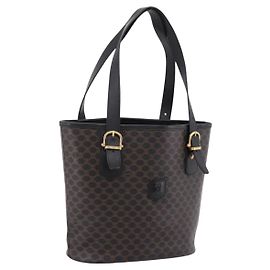 Céline CELINE Macadam Tote Bag PVC Leder Schwarz Goldfarben Auth 202222A