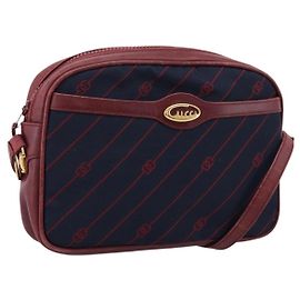 Borsa a tracolla GUCCI Horsebit Canvas Navy Tono Oro Auth 202249