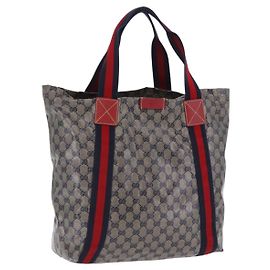 Borsa Tote GUCCI GG Crystal Sherry Line Coated Canvas Navy 189669 Auth 200053A