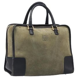 Borsa a mano LOEWE Amazona 32 in camoscio kaki e tono oro Auth 200845