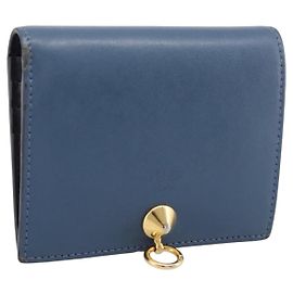 Cartera bifold FENDI de cuero azul y dorado auténtica bs36865