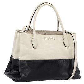 Borsa a mano Miu Miu Vitellolux in pelle 2way Nero Bianco Auth 202079V