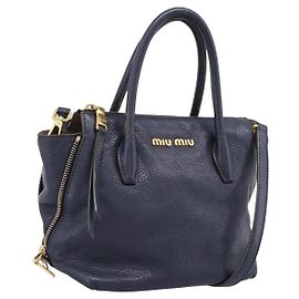 Borsa a mano Miu Miu in pelle 2way Navy Gold Auth 201925