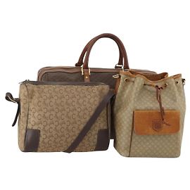 Céline Borsa a tracolla CELINE Macadam Canvas PVC Leather 3 Set Brown Beige Auth 196166