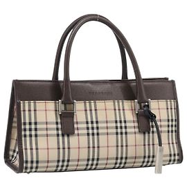 Borsa a mano BURBERRY Nova Check Canvas Beige Silver Auth 199509A