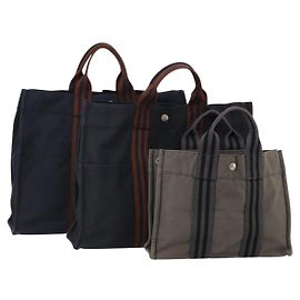 Hermès Borsa HERMES Fourre Tout in cotone, set da 3, Navy Gray, Auth BA15471