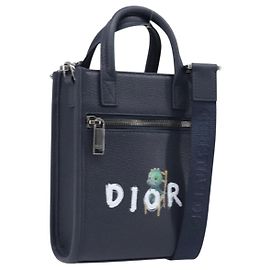 Borsa North South Christian Dior in pelle 2way Navy Silver Auth 198600M