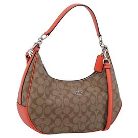 Coach Signature Schultertasche PVC 2way Beige Silver Auth ki6777A
