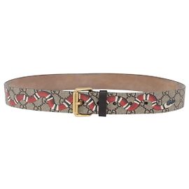 Cintura GUCCI GG Supreme King Snake Print PVC 39.4"" Beige Gold 434520 Auth 199995A