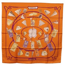 Hermès HERMES Lenço Quadrado 90 Seda "CARNETS DE BAL" Orange Auth am12466M