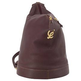 LOEWE Rucksack Leder Bordeaux Goldfarben Auth ep15823