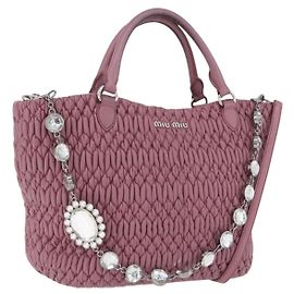 Borsa a tracolla Miu Miu Matelassé con catena in pelle 2way Rosa Argento Auth 200252A